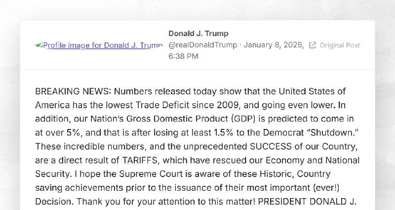 Donald J. Trump: "BREAKING NEWS: Numbers released today show that the United States of America...