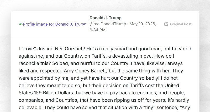 Donald J. Trump: "I “Love” Justice Neil Gorsuch! He’s a really smart and good man, but he vote...