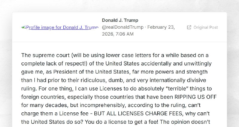 Donald J. Trump: "The supreme court (will be using lower case letters for a while based on a c...
