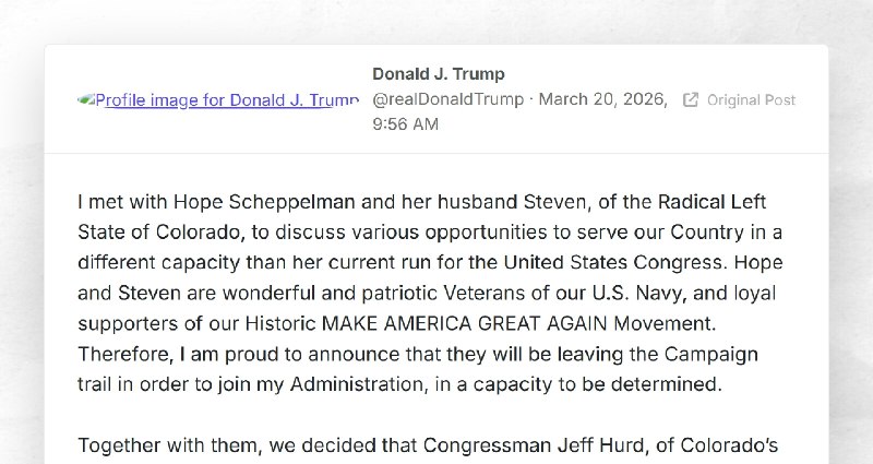 Donald J. Trump: "I met with Hope Scheppelman and her husband Steven, of the Radical Left Stat...