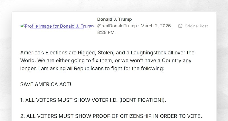 Donald J. Trump: "America’s Elections are Rigged, Stolen, and a Laughingstock all over the Wor...