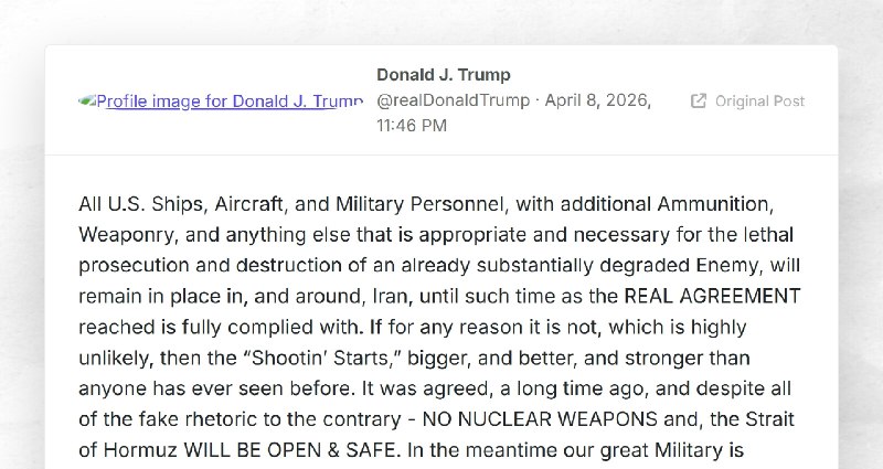 Donald J. Trump: "All U.S. Ships, Aircraft, and Military Personnel, with additional Ammunition...