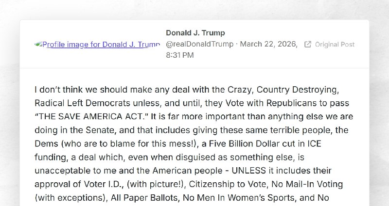 Donald J. Trump: "I don’t think we should make any deal with the Crazy, Country Destroying, Ra...