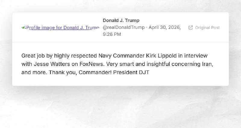 Donald J. Trump: "Great job by highly respected Navy Commander Kirk Lippold in interview with ...