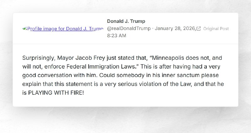 Donald J. Trump: "Surprisingly, Mayor Jacob Frey just stated that, “Minneapolis does not, and ...