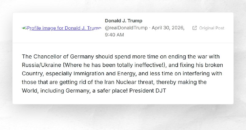 Donald J. Trump: "The Chancellor of Germany should spend more time on ending the war with Russ...