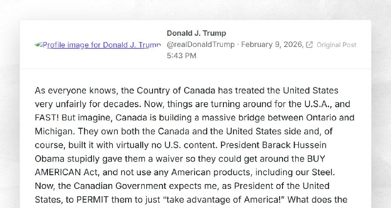 Donald J. Trump: "As everyone knows, the Country of Canada has treated the United States very ...