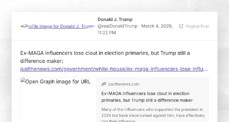 Donald J. Trump: "Ex-MAGA influencers lose clout in election primaries, but Trump still a diff...