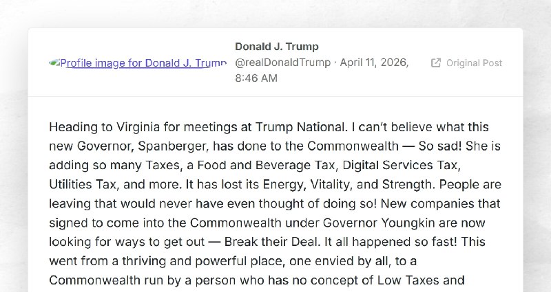 Donald J. Trump: "Heading to Virginia for meetings at Trump National. I can’t believe what thi...
