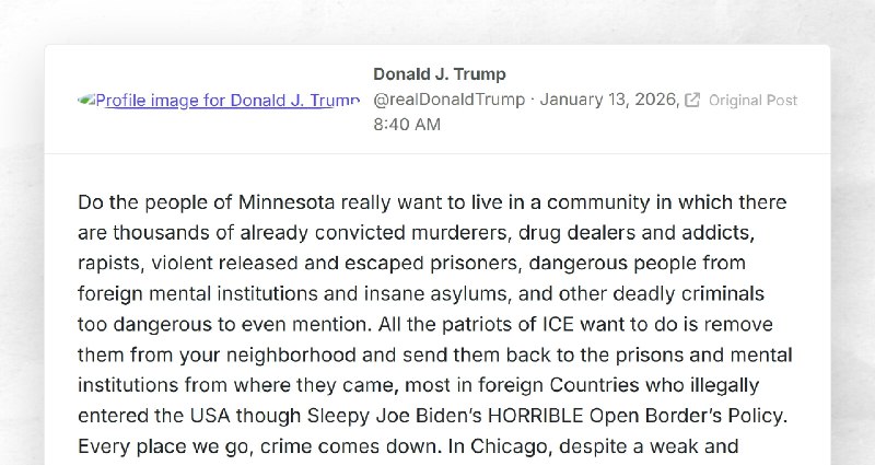 Donald J. Trump: "Do the people of Minnesota really want to live in a community in which there...