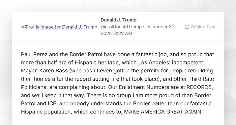 Donald J. Trump: "Paul Perez and the Border Patrol have done a fantastic job, and so proud tha...