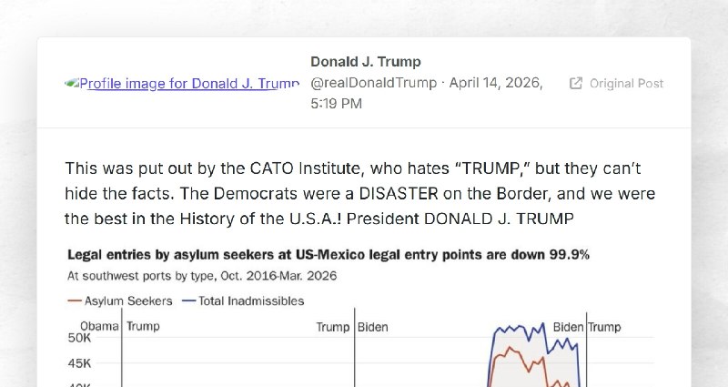 Donald J. Trump: "This was put out by the CATO Institute, who hates “TRUMP,” but they can’t hi...