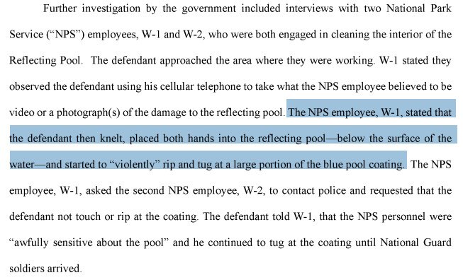 ALERT: A National Park Service career employee, a highly credible witness, saw David Hearn (ActBlue) in broad daylight vandalize the Reflecting Pool by “violently” ripping and tugging at the Pool’s somewhat delicate coating. The National Park Service employee provided this witness testimony to the U.S. Attorney’s Office in early July, as seen below. Numerous other events took place, including using an acid like material on the just installed grass adjoining the Pool. On it were written the letters, “86 47,” a phrase probably gotten from James Comey. There was substantial other damage to the Reflecting Pool, also but, unfortunately, there is no video or proof, other than the damage, itself. We are working on the Pool, and it will reopen shortly. As with many jobs, there was also some contractor error done by rushing the job for a July 4th opening, bu...2026-08-09 22:10 UTCLink