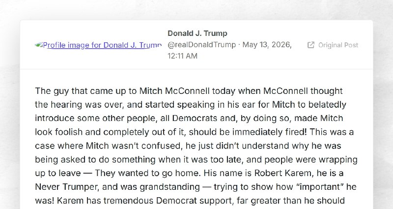 Donald J. Trump: "The guy that came up to Mitch McConnell today when McConnell thought the hea...
