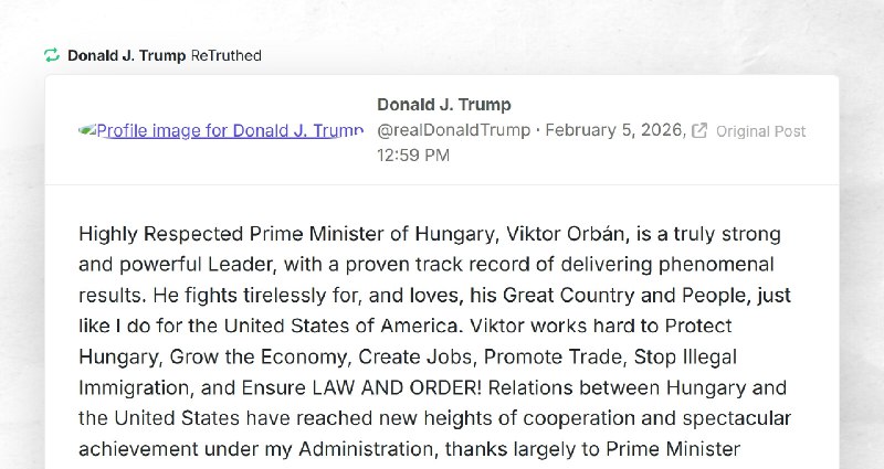 Donald J. Trump: "RT @realDonaldTrumpHighly Respected Prime Minister of Hungary, Viktor Orbán,...