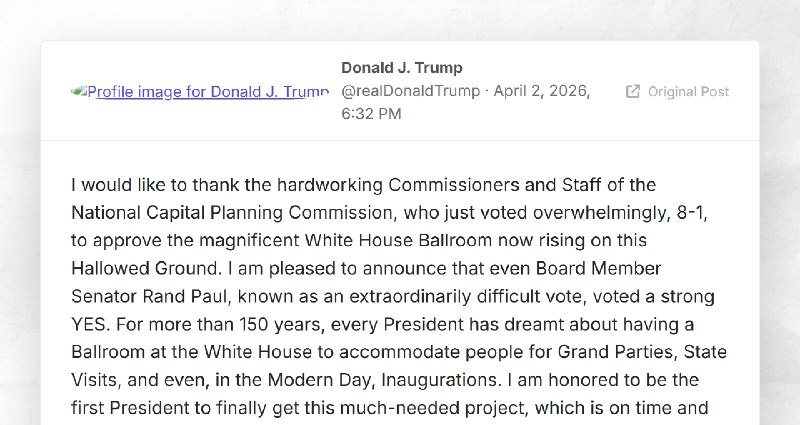 Donald J. Trump: "I would like to thank the hardworking Commissioners and Staff of the Nationa...