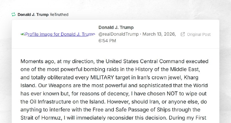 Donald J. Trump: "RT @realDonaldTrumpMoments ago, at my direction, the United States Central C...