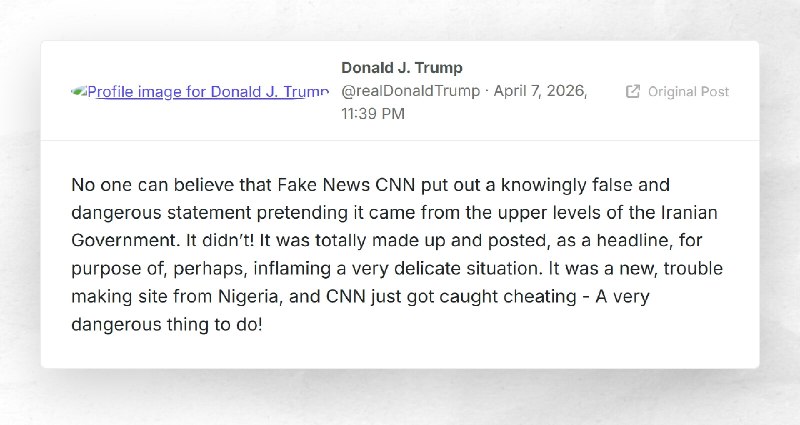Donald J. Trump: "No one can believe that Fake News CNN put out a knowingly false and dangerou...
