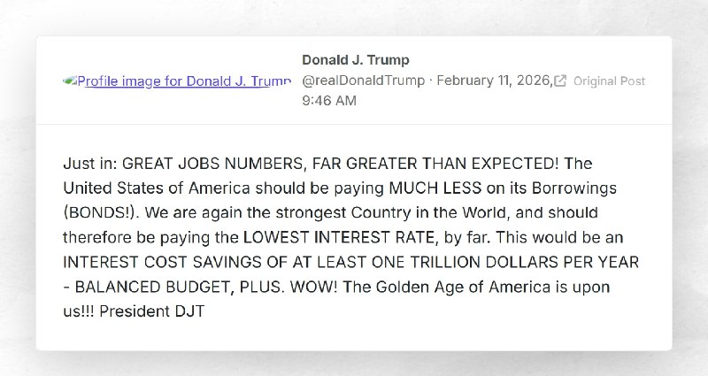 Donald J. Trump: "Just in: GREAT JOBS NUMBERS, FAR GREATER THAN EXPECTED! The United States of...