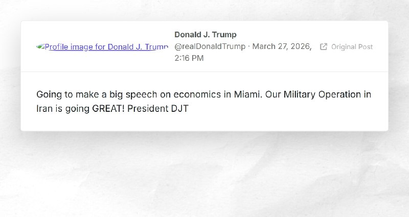 Donald J. Trump: "Going to make a big speech on economics in Miami. Our Military Operation in ...