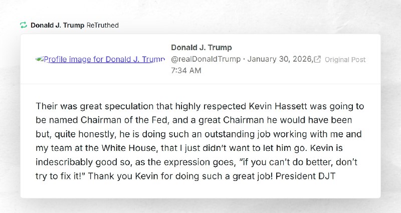 Donald J. Trump: "RT @realDonaldTrumpTheir was great speculation that highly respected Kevin H...