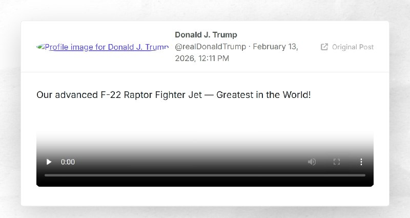 Donald J. Trump: "Our advanced F-22 Raptor Fighter Jet — Greatest in the World!"