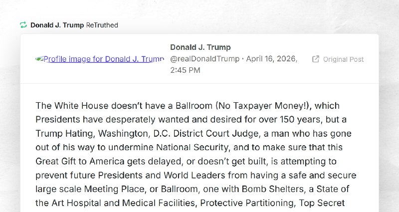 Donald J. Trump: "RT @realDonaldTrumpThe White House doesn’t have a Ballroom (No Taxpayer Mone...