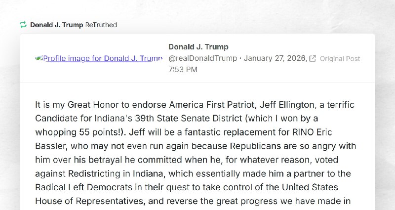 Donald J. Trump: "RT @realDonaldTrumpIt is my Great Honor to endorse America First Patriot, Je...