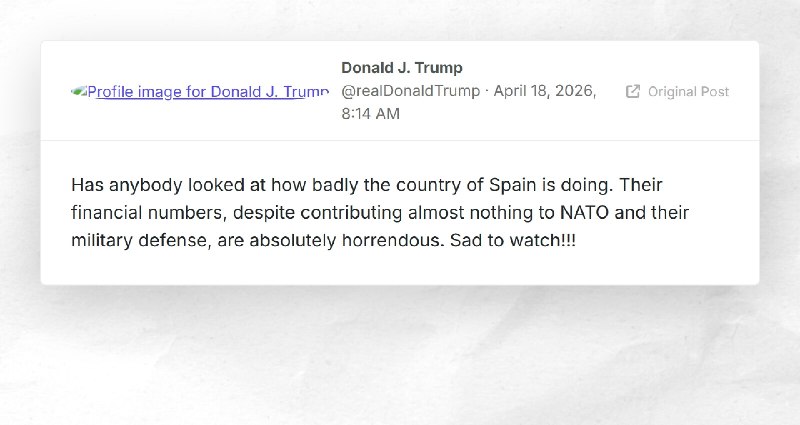 Donald J. Trump: "Has anybody looked at how badly the country of Spain is doing. Their financi...