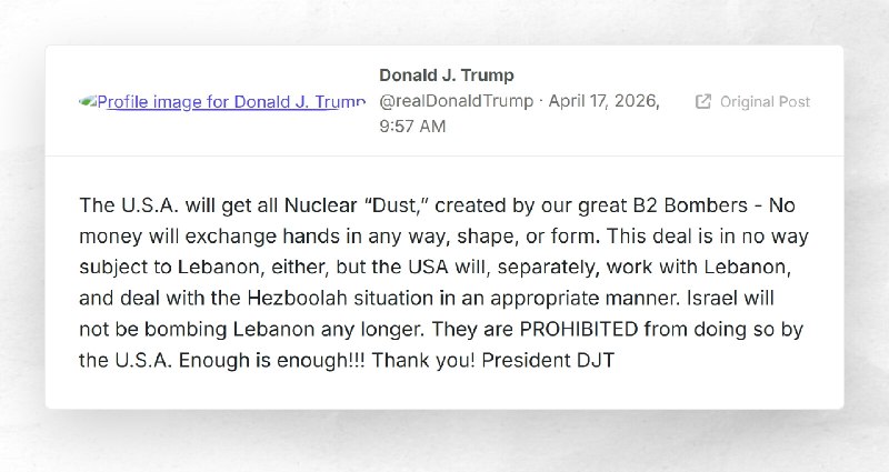 Donald J. Trump: "The U.S.A. will get all Nuclear “Dust,” created by our great B2 Bombers - No...