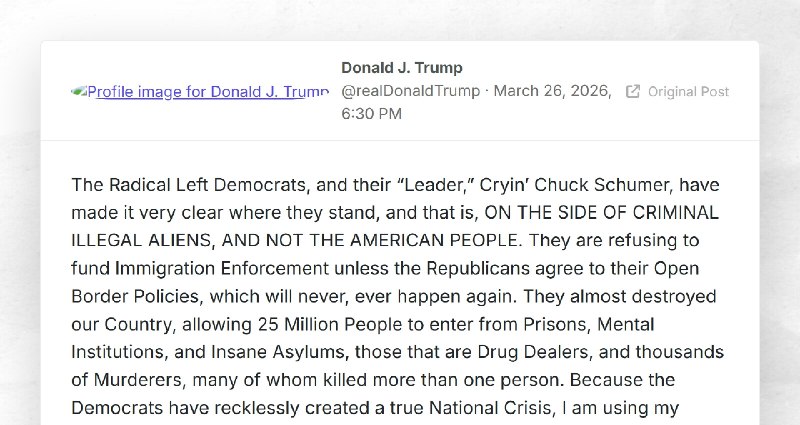 Donald J. Trump: "The Radical Left Democrats, and their “Leader,” Cryin’ Chuck Schumer, have m...