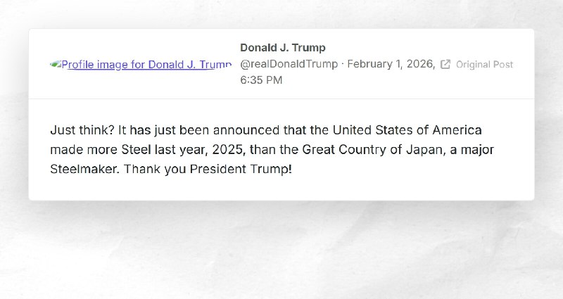 Donald J. Trump: "Just think? It has just been announced that the United States of America mad...