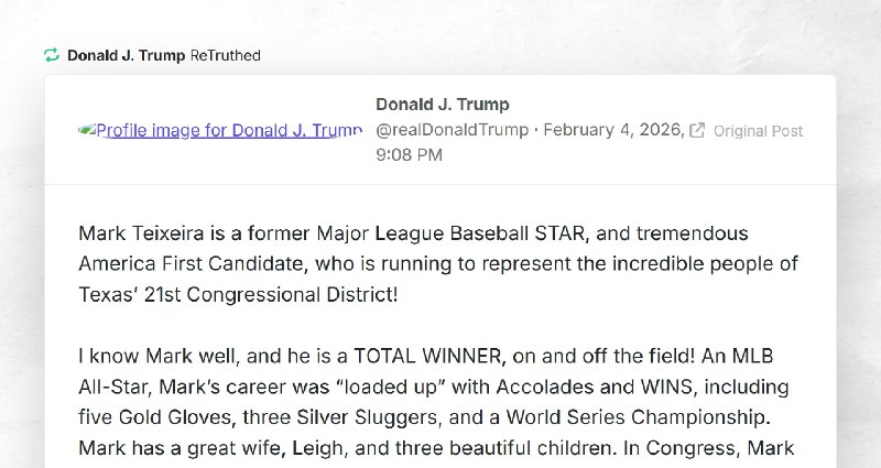 Donald J. Trump: "RT @realDonaldTrumpMark Teixeira is a former Major League Baseball STAR, and...