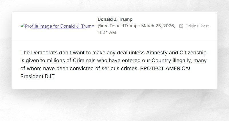 Donald J. Trump: "The Democrats don’t want to make any deal unless Amnesty and Citizenship is ...