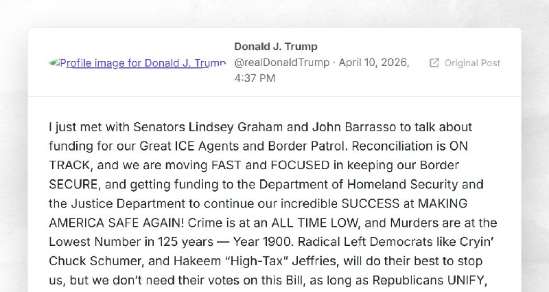 Donald J. Trump: "I just met with Senators Lindsey Graham and John Barrasso to talk about fund...