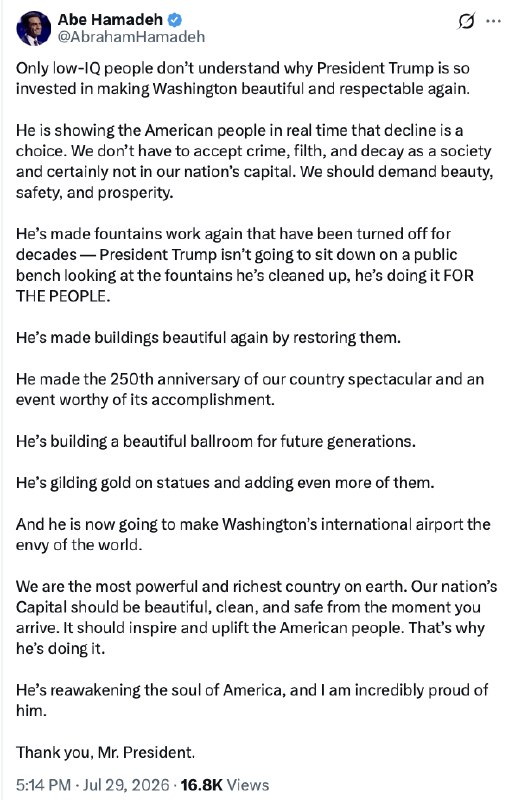 Thank you Abe! President DJT2026-07-30 01:18 UTCLink