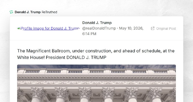 Donald J. Trump: "RT @realDonaldTrumpThe Magnificent Ballroom, under construction, and ahead o...