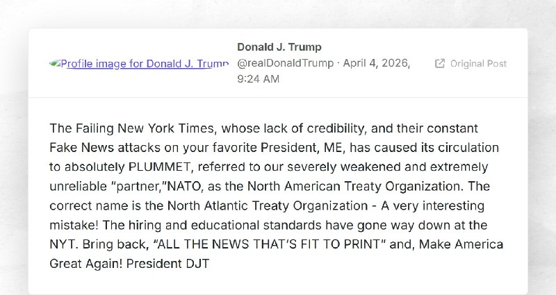 Donald J. Trump: "The Failing New York Times, whose lack of credibility, and their constant Fa...