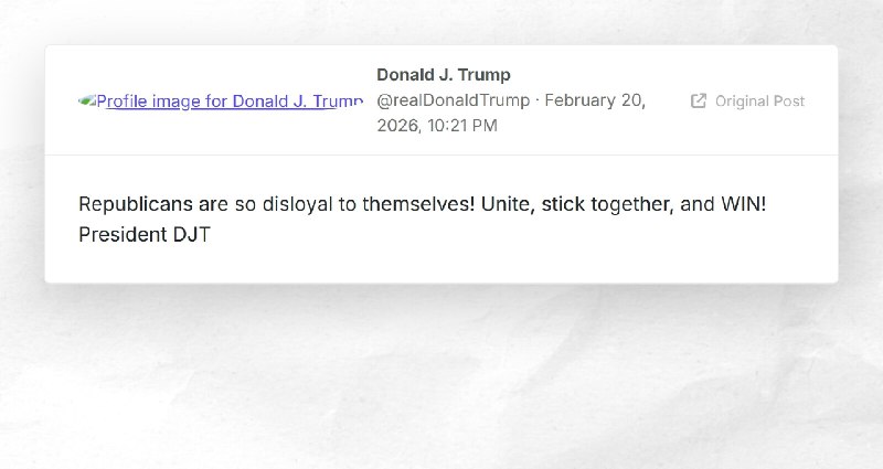 Donald J. Trump: "Republicans are so disloyal to themselves! Unite, stick together, and WIN! P...