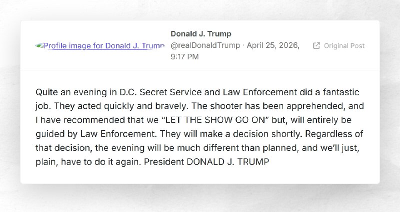 Donald J. Trump: "Quite an evening in D.C. Secret Service and Law Enforcement did a fantastic ...