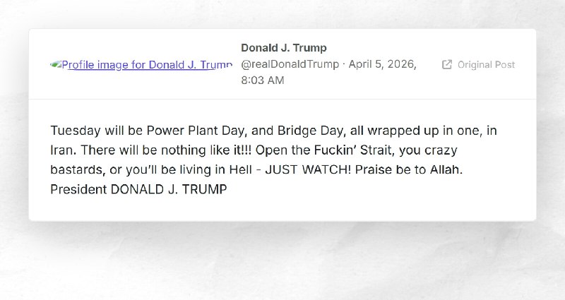 Donald J. Trump: "Tuesday will be Power Plant Day, and Bridge Day, all wrapped up in one, in I...