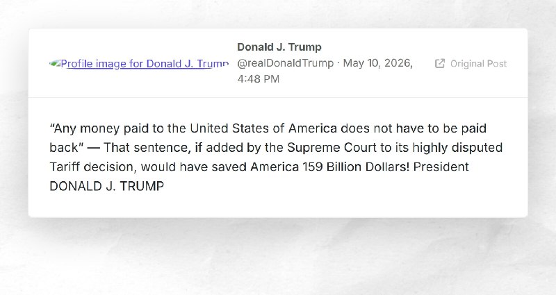 Donald J. Trump: "“Any money paid to the United States of America does not have to be paid bac...