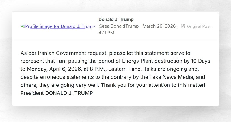Donald J. Trump: "As per Iranian Government request, please let this statement serve to repres...