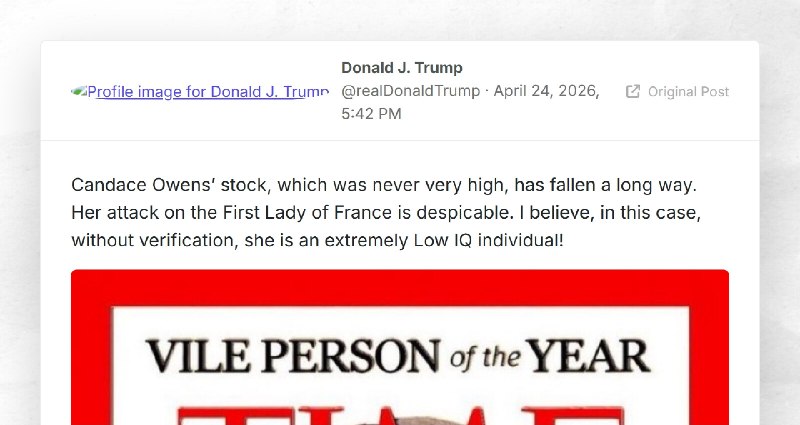 Donald J. Trump: "Candace Owens’ stock, which was never very high, has fallen a long way. Her ...