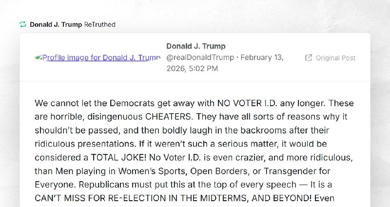 Donald J. Trump: "RT @realDonaldTrumpWe cannot let the Democrats get away with NO VOTER I.D. a...