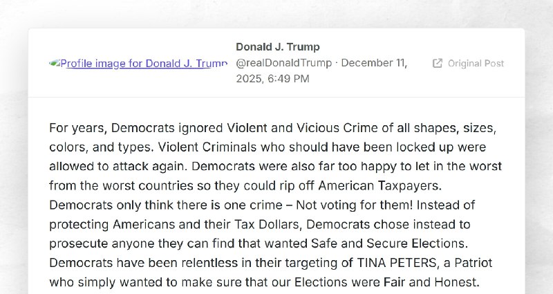 Donald J. Trump: "For years, Democrats ignored Violent and Vicious Crime of all shapes, sizes,...