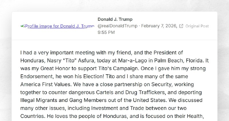 Donald J. Trump: "I had a very important meeting with my friend, and the President of Honduras...
