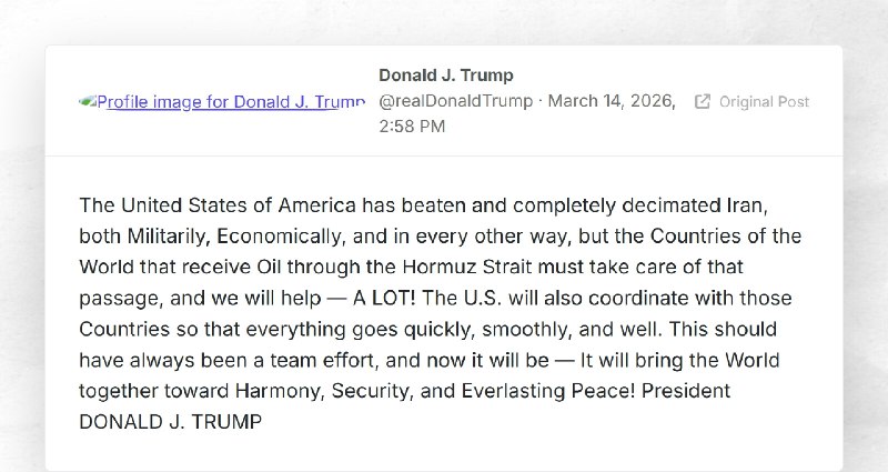 Donald J. Trump: "The United States of America has beaten and completely decimated Iran, both ...