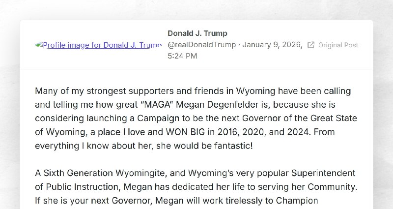 Donald J. Trump: "Many of my strongest supporters and friends in Wyoming have been calling and...