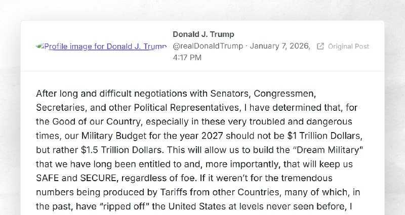 Donald J. Trump: "After long and difficult negotiations with Senators, Congressmen, Secretarie...
